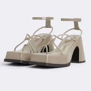 Eytys Olympia Chunky Heel Square Toe Sandal in Leather Elm size 39